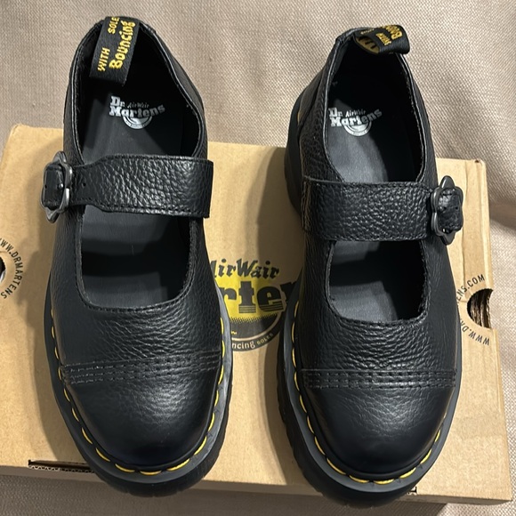 Dr Martens Addina Flower Buckle Leather Platform Shoes - Picture 3 of 14